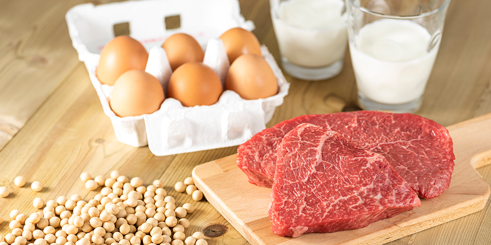 卵、大豆、乳製品など、タンパク質を多く含む食品たち